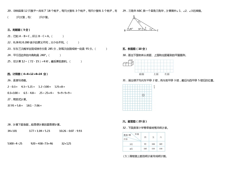 期末检测（试题）-2023-2024学年四年级下册数学人教版02