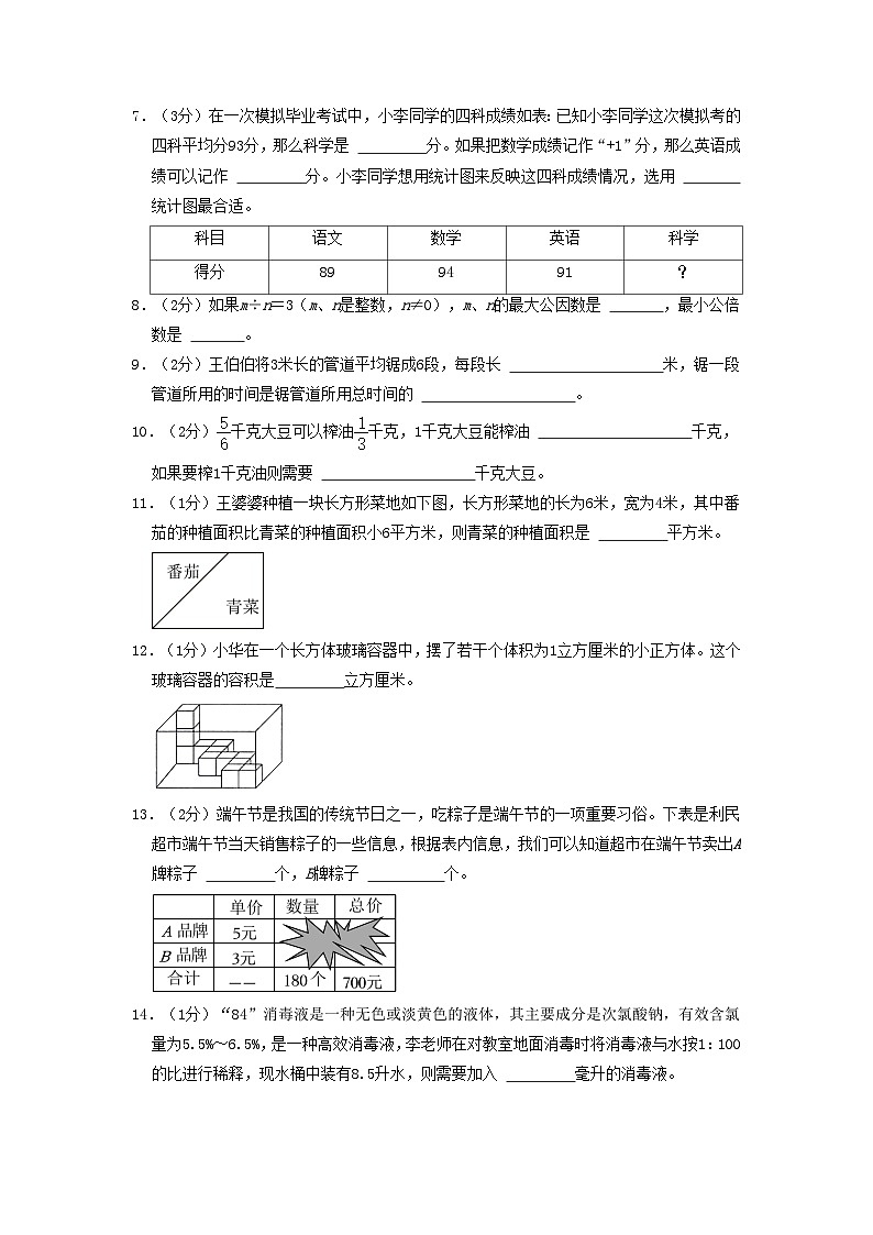 2022年江苏省苏州市张家港市小升初真题数学试卷及答案第2页