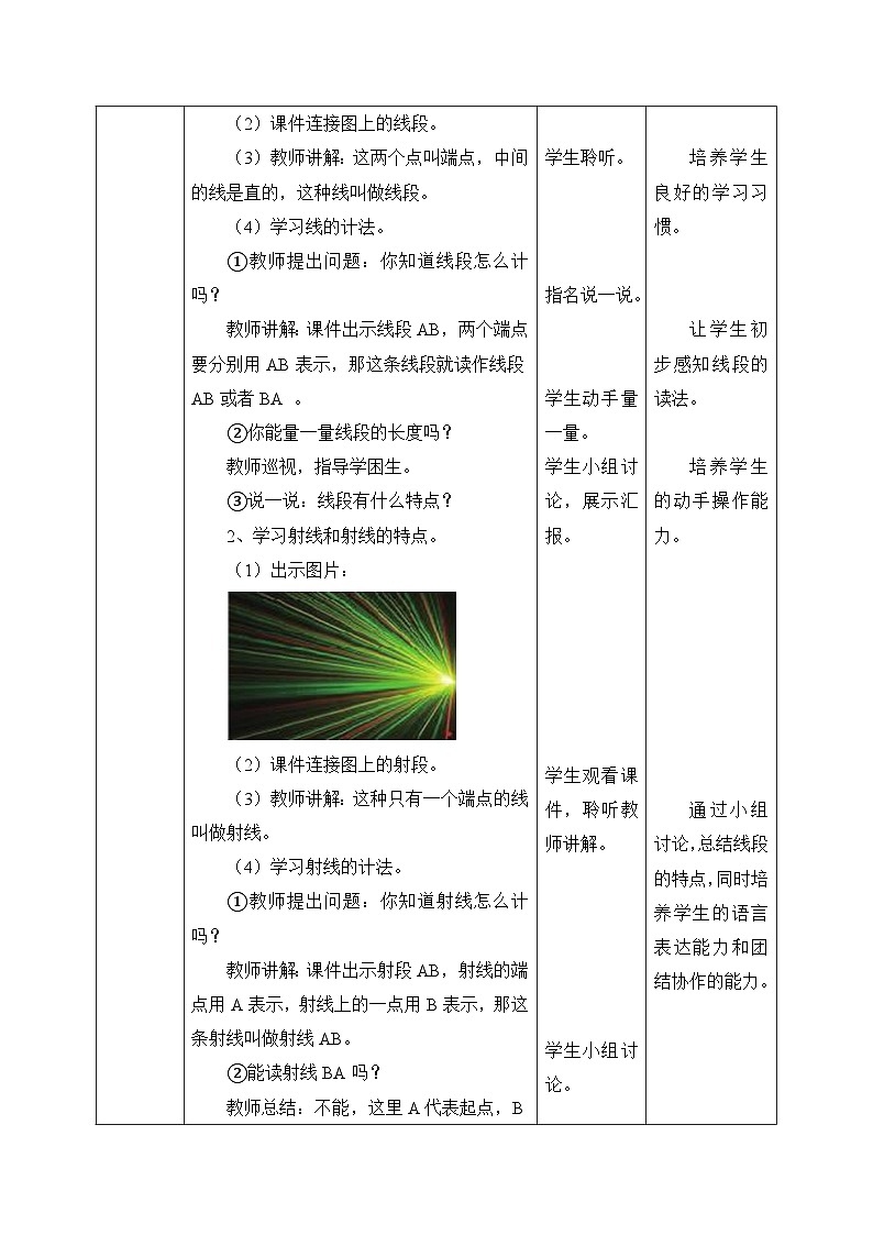 北师大版小学数学四年级上册第二单元第1课时《线的认识》课件+教案02