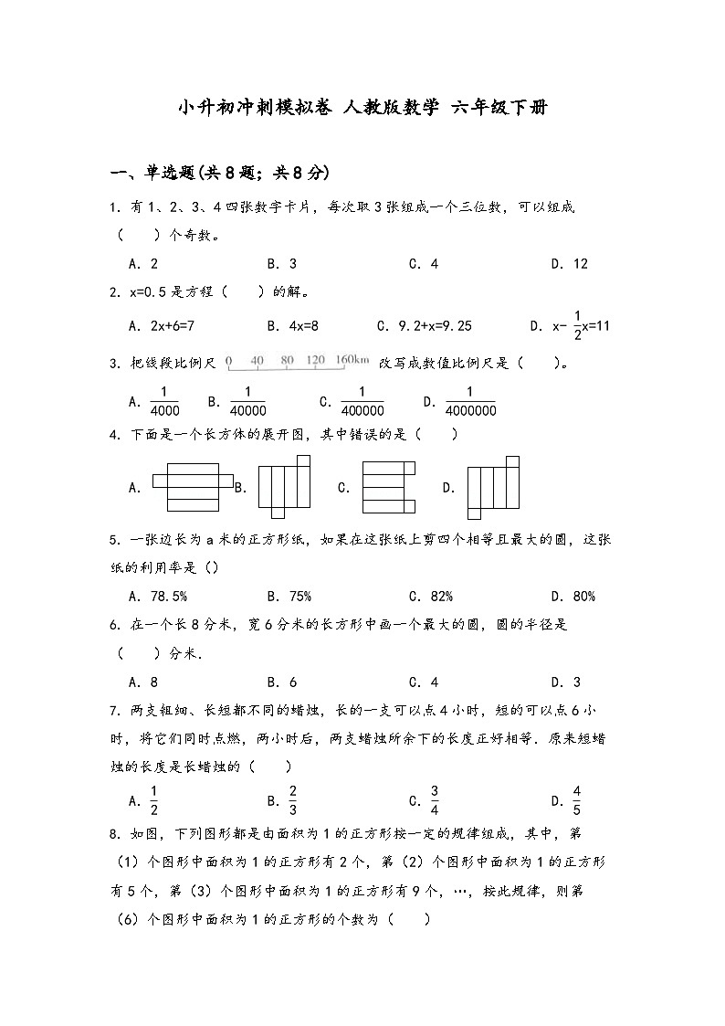 小升初冲刺模拟卷（试题）-2023-2024学年六年级下册数学人教版第1页