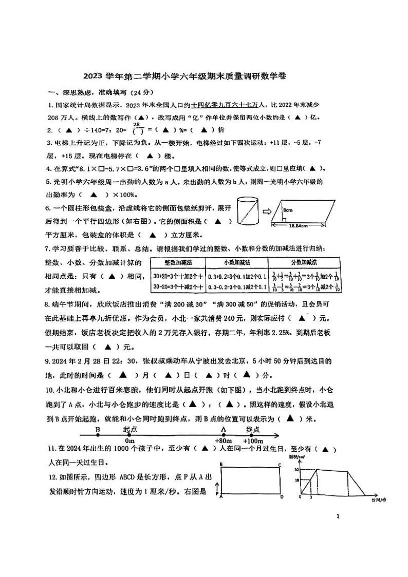 浙江省宁波市北仑区2022-2023学年六年级下学期数学毕业试卷01