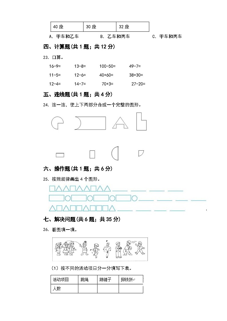 期末综合素养测评卷（试题）-2023-2024学年人教版数学 一年级下册第3页