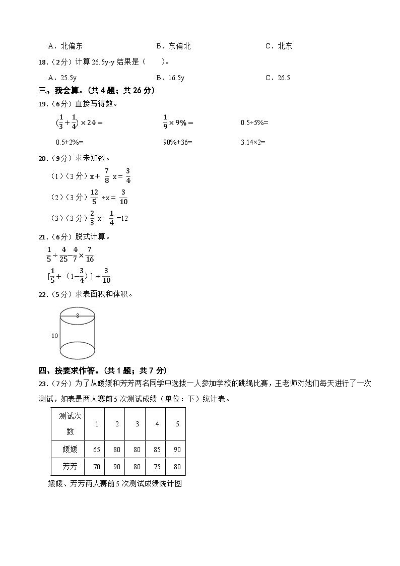 期末模拟试题（试题）-2023-2024学年六年级下册数学人教版(8)02