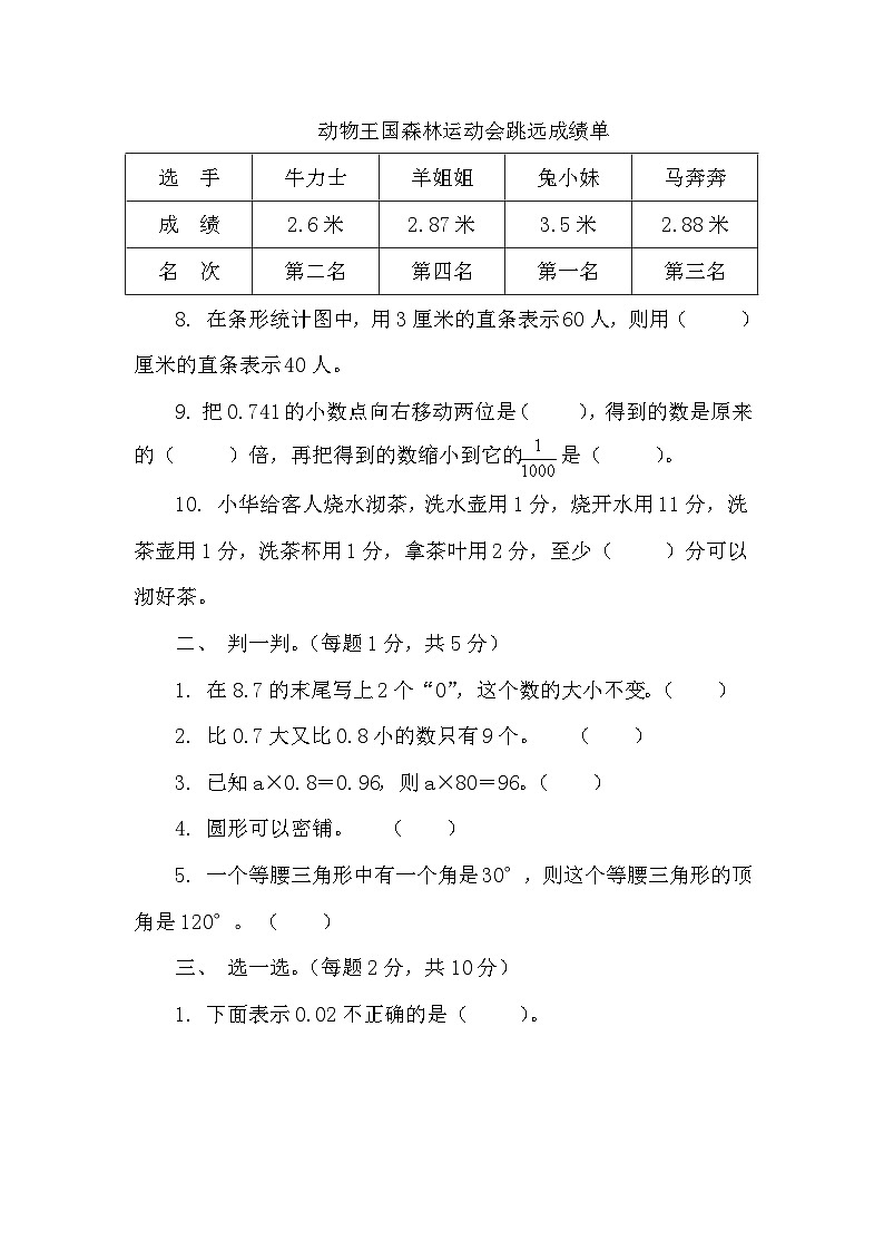 期末考前冲刺卷（试题）-2023-2024学年四年级下册数学北师大版第2页