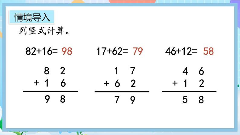 人教版数学二上 2.1.3《两位数加两位数（进位）笔算》课件+教案+课后练习02