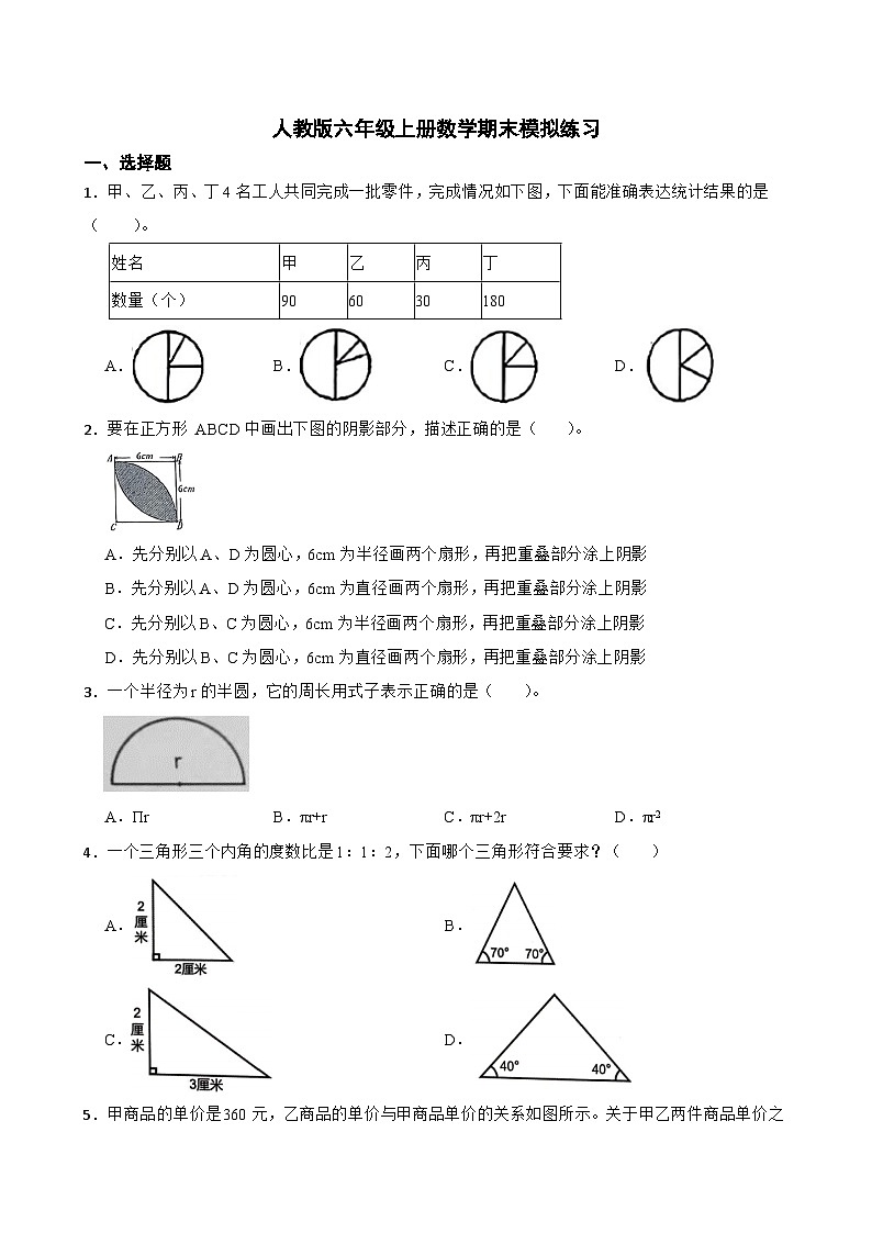 期末模拟练习（试题）-2023-2024学年六年级上册数学人教版第1页