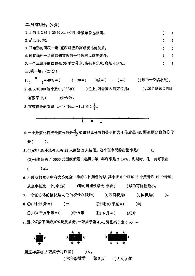 河南省驻马店市多校联考2023-2024学年六年级下学期期末考试数学试题02