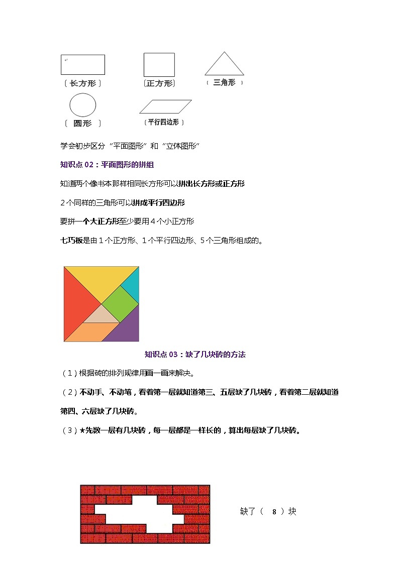 【一升二】  知识复习：专题01 认识图形、分类与整理（教师版）  人教版小学数学暑假衔接讲义第2页