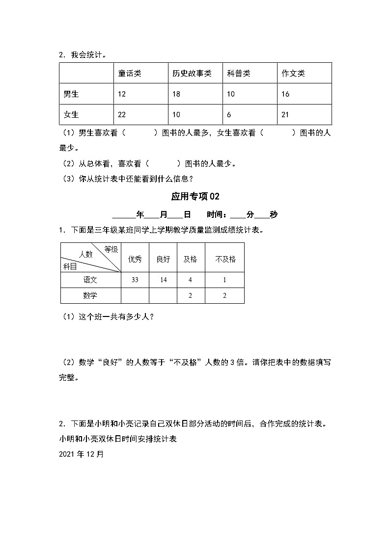 第三单元复式统计表应用专项5篇-三升四年级数学暑假衔接·应用专项（原卷版）人教版第2页
