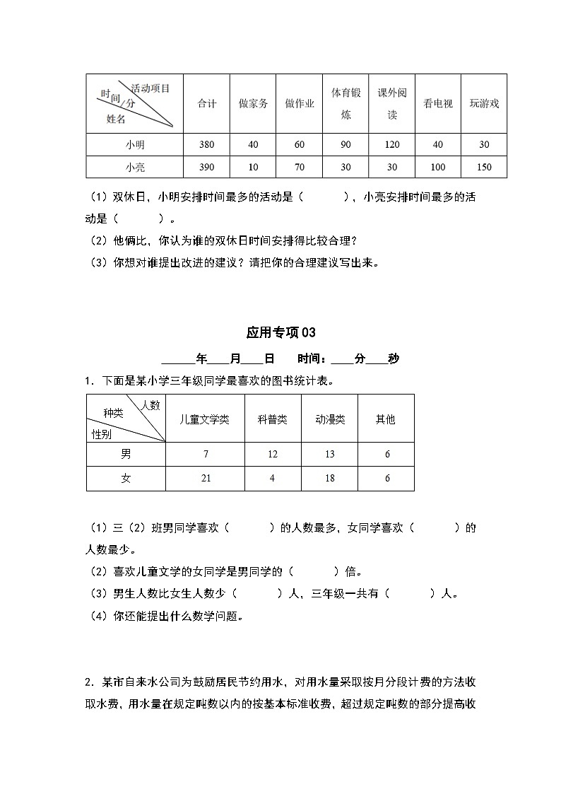 第三单元复式统计表应用专项5篇-三升四年级数学暑假衔接·应用专项（原卷版）人教版第3页