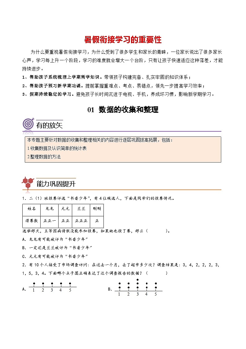 专题01-数据的收集和整理-二年级数学暑假专项提高（人教版）01