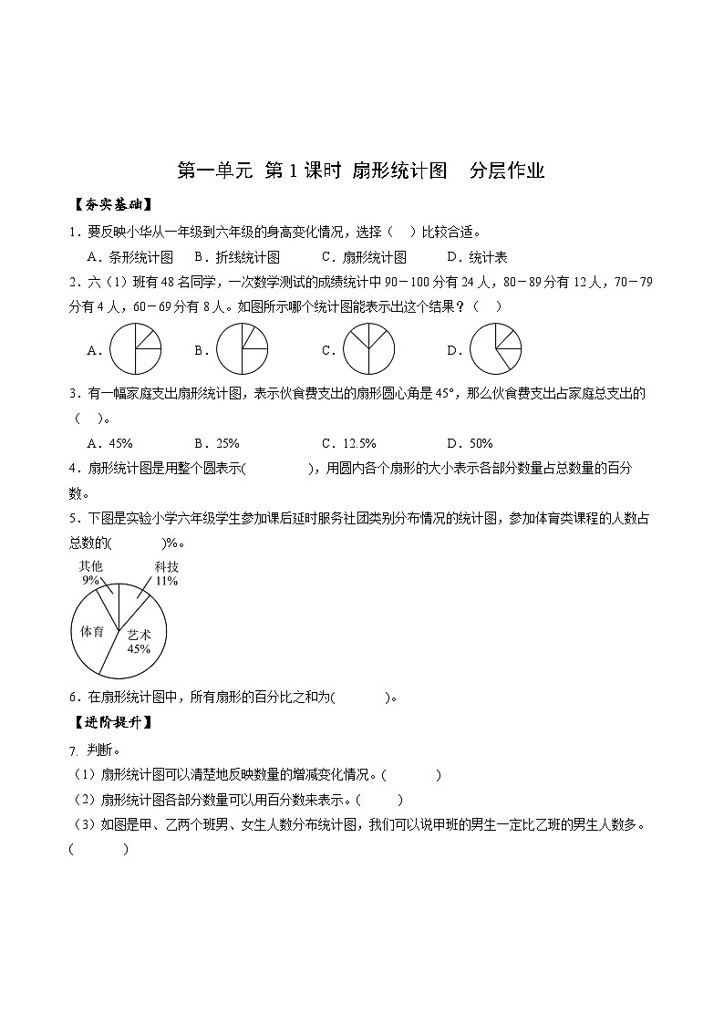 苏教版数学六年级下册1.1《扇形统计图》课件+教案+分层作业+学习任务单01