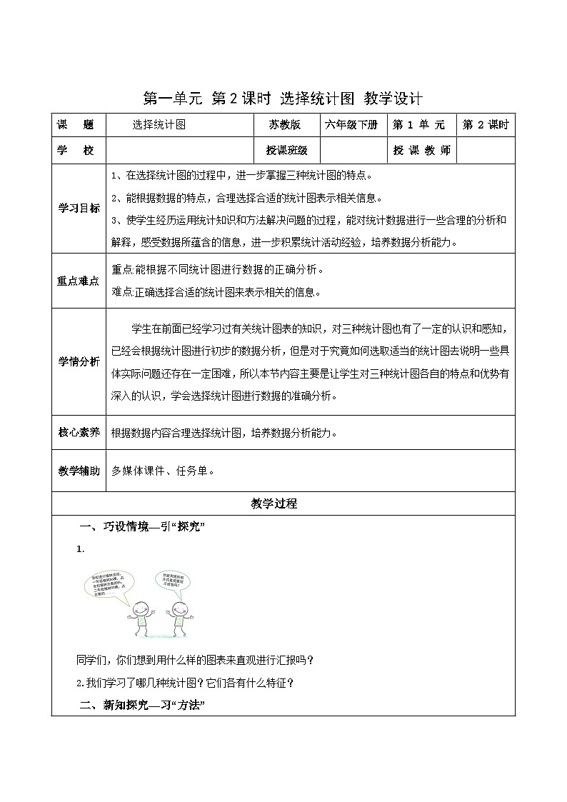 苏教版数学六年级下册1.2《选择统计图》课件+教案+分层作业+学习任务单01