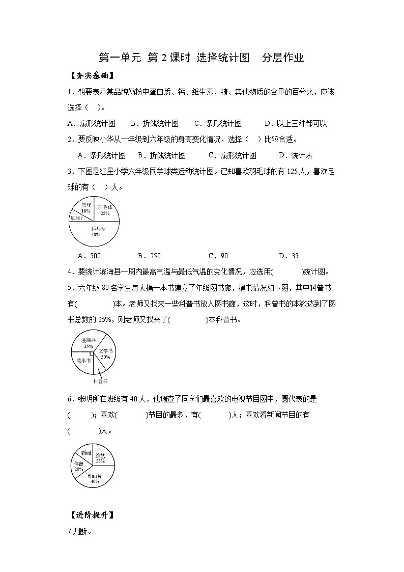 苏教版数学六年级下册1.2《选择统计图》课件+教案+分层作业+学习任务单01