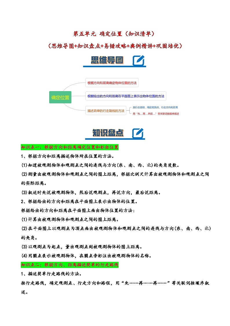 苏教版数学六年级下册第五单元 《确定位置》复习课件+单元解读+知识清单+单元测试01