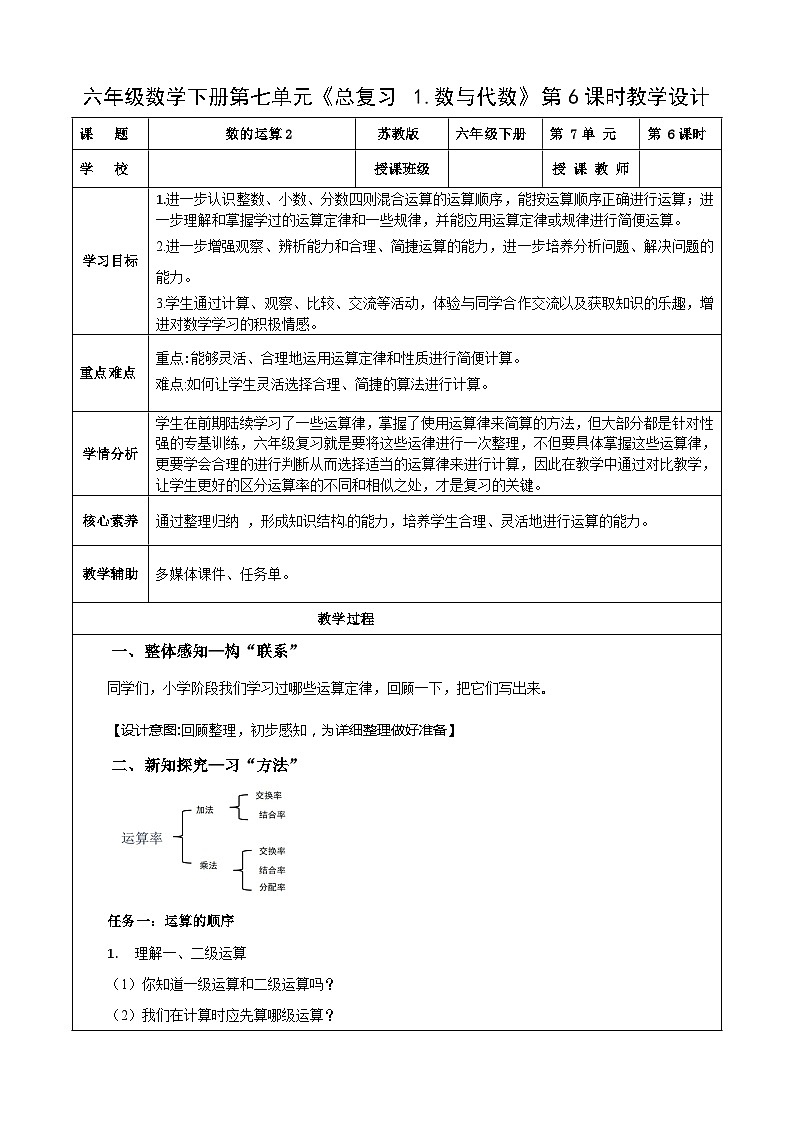 苏教版数学六年级下册7.1.6《数的运算2》课件+教案+分层作业+学习任务单01