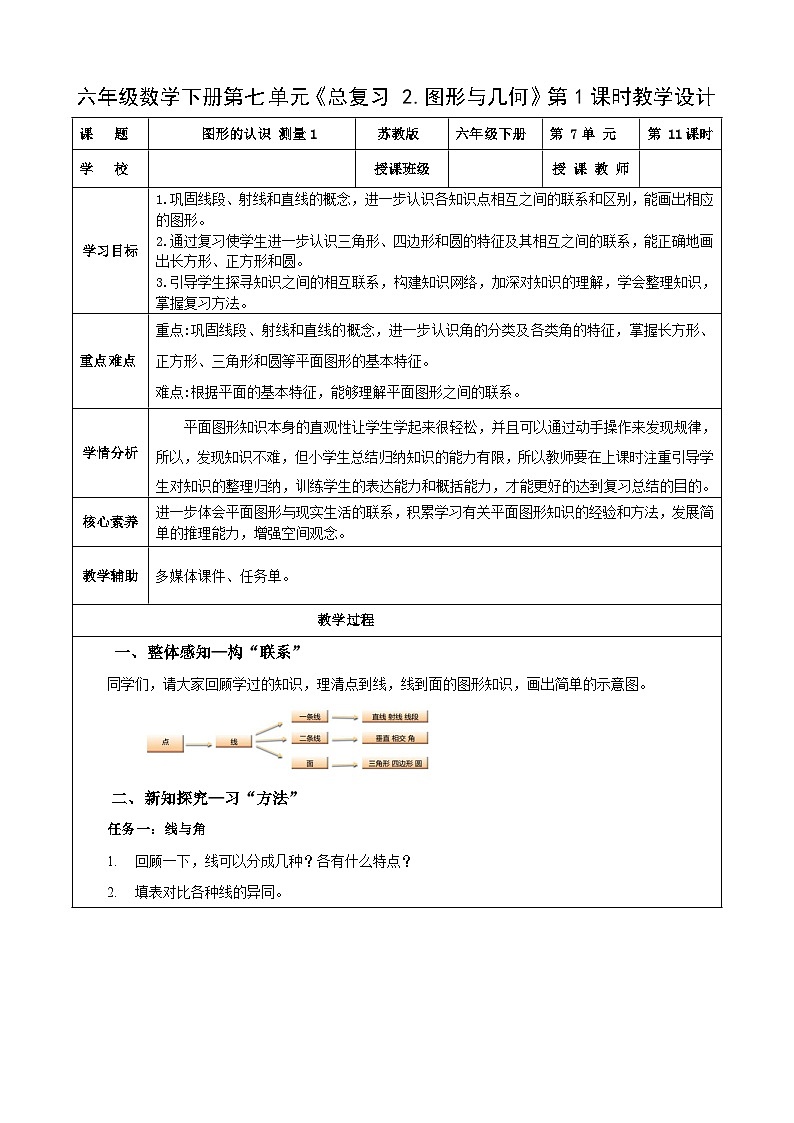 苏教版数学六年级下册7.2.1《图形的认识 测量1》课件+教案+分层作业+学习任务单01