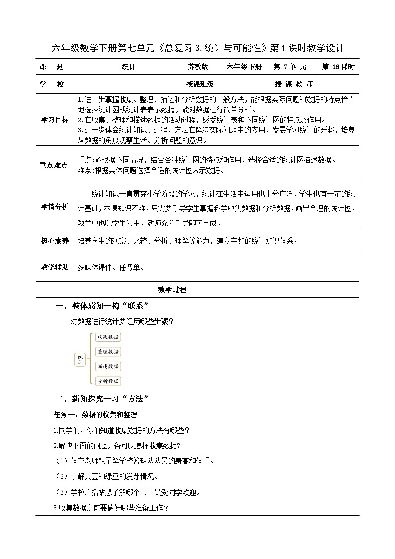 苏教版数学六年级下册7.3.1《统计》课件+教案+分层作业+学习任务单01