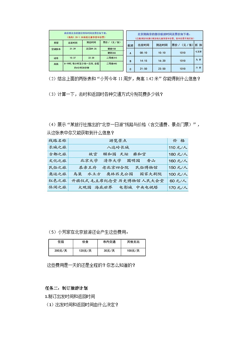 苏教版数学六年级下册7.4.1《制订旅游计划》课件+教案+分层作业+学习任务单02
