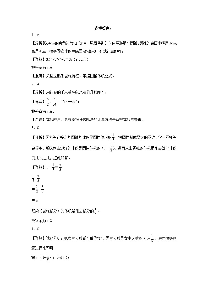 小升初模拟测试+(试题)-2023-2024学年六年级下册数学人教版第3页