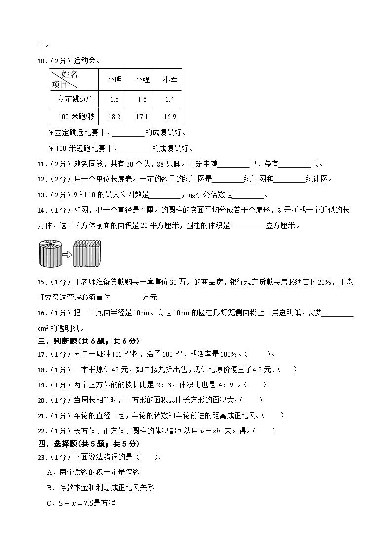 小升初模拟（试题）-2023-2024学年人教版六年级下册数学 (10)第2页