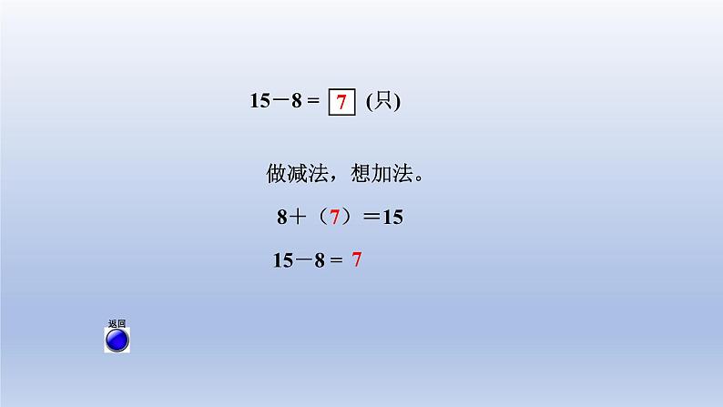 2024一年级数学下册一逛公园--20以内的退位减法第2课时十几减87的退位减法课件（青岛版六三制）第6页