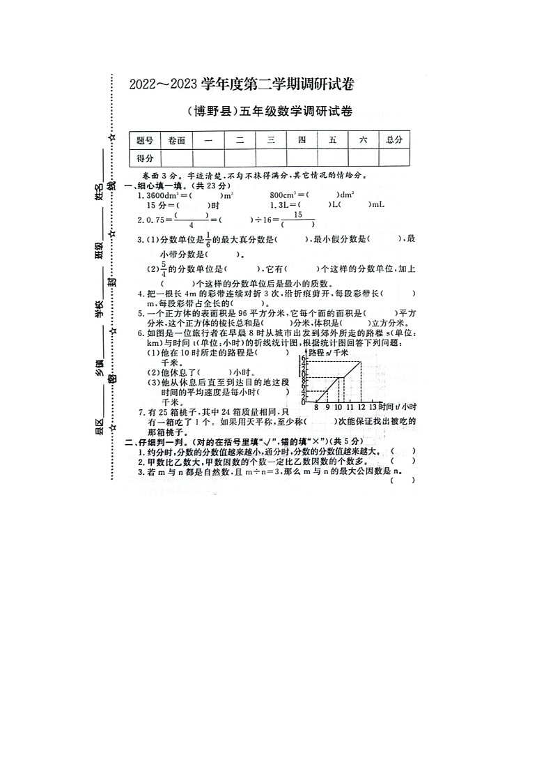 河北省保定市博野县2022-2023学年五年级下学期期末数学试题01