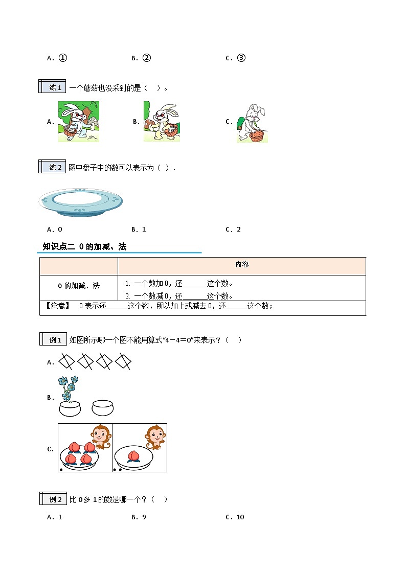 第1部分-预习衔接-专题04：5以内数的认识和加、减法（0的认识和加、减法）（教师版）-新一年级数学暑假预习（人教版2024）第2页
