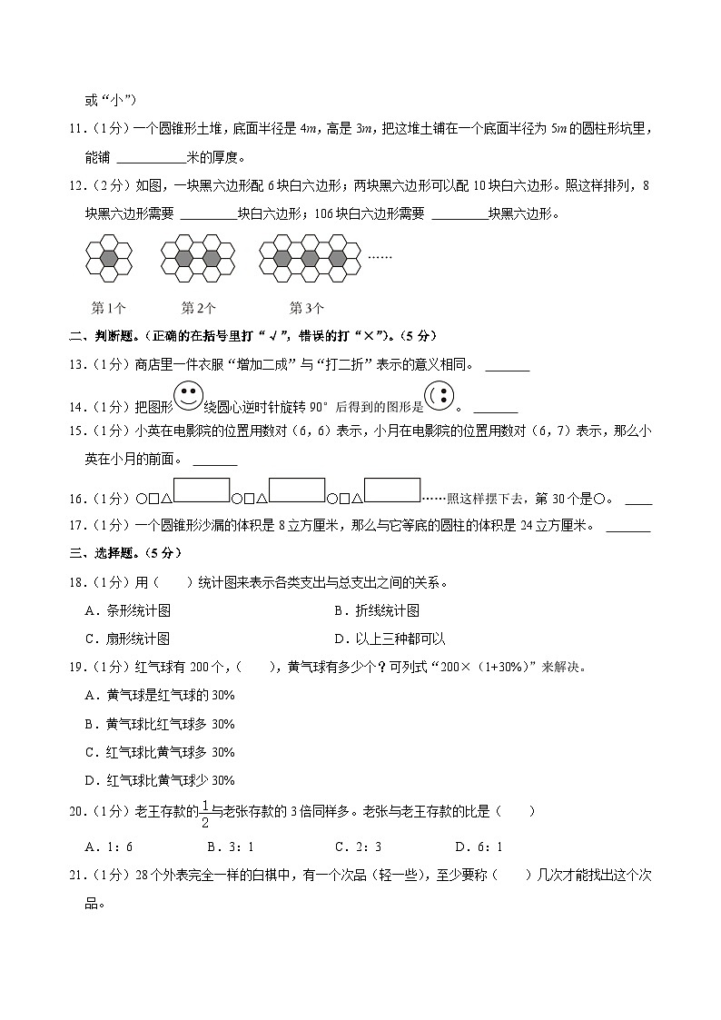 2024年江西省上饶市铅山县多校小升初数学试卷02