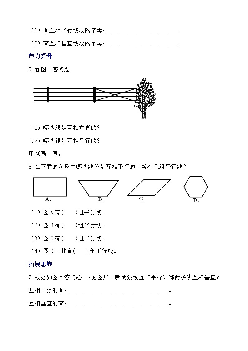 【核心素养】北京版数学四下3.1《平行与相交》分层作业第2页