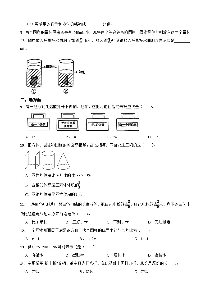 期末模拟练习（试题）-2023-2024学年六年级下册数学苏教版02