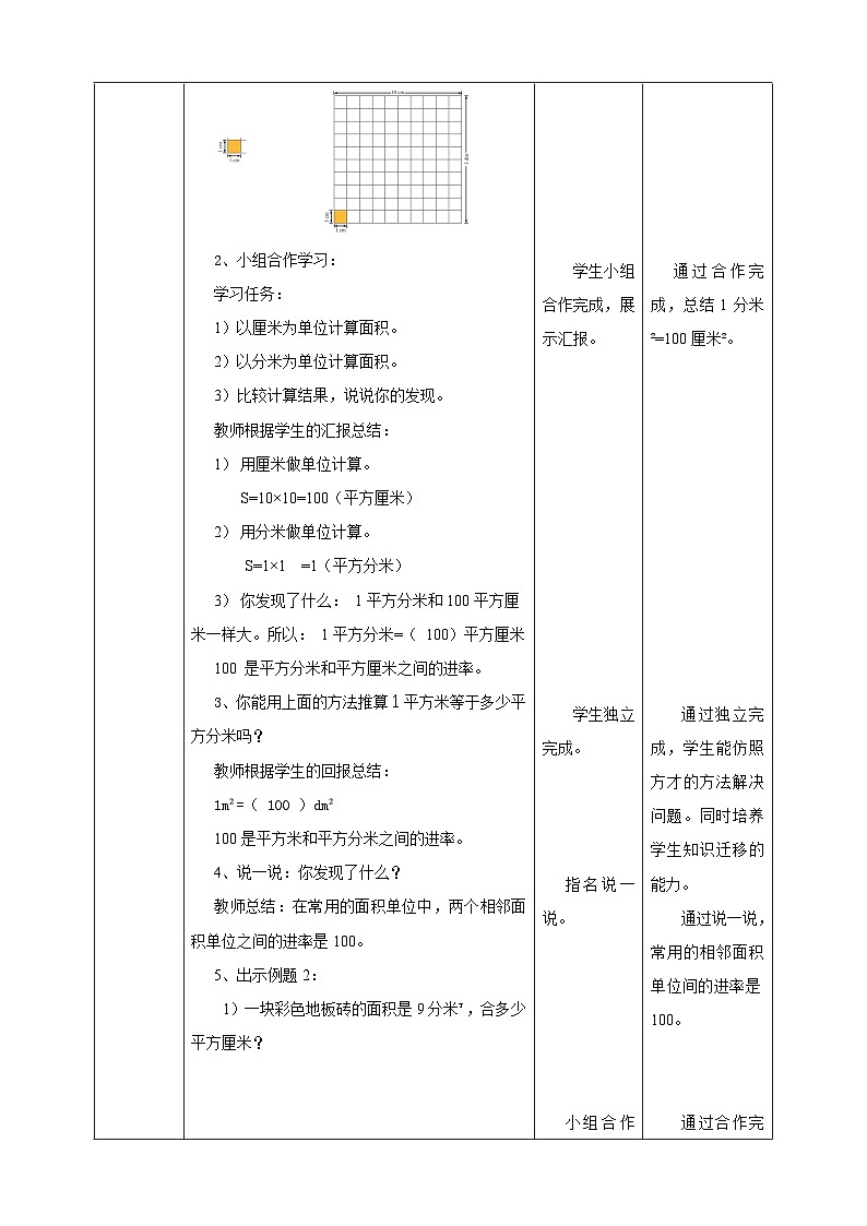 【核心素养】北京版数学三下5.3《面积单位间的进率》教学设计第2页