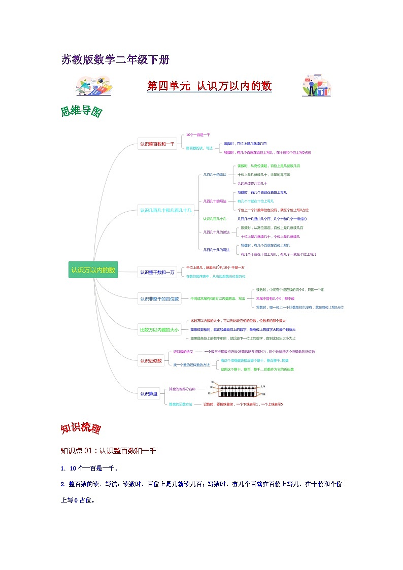 苏教版数学二年级下册第四单元 《认识万以内的数》试卷（单元解读+教师版 +学生版）01
