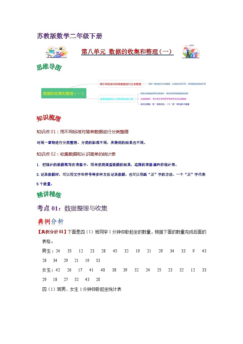 苏教版数学二年级下册第八单元试卷（单元解读+教师版 +学生版）01