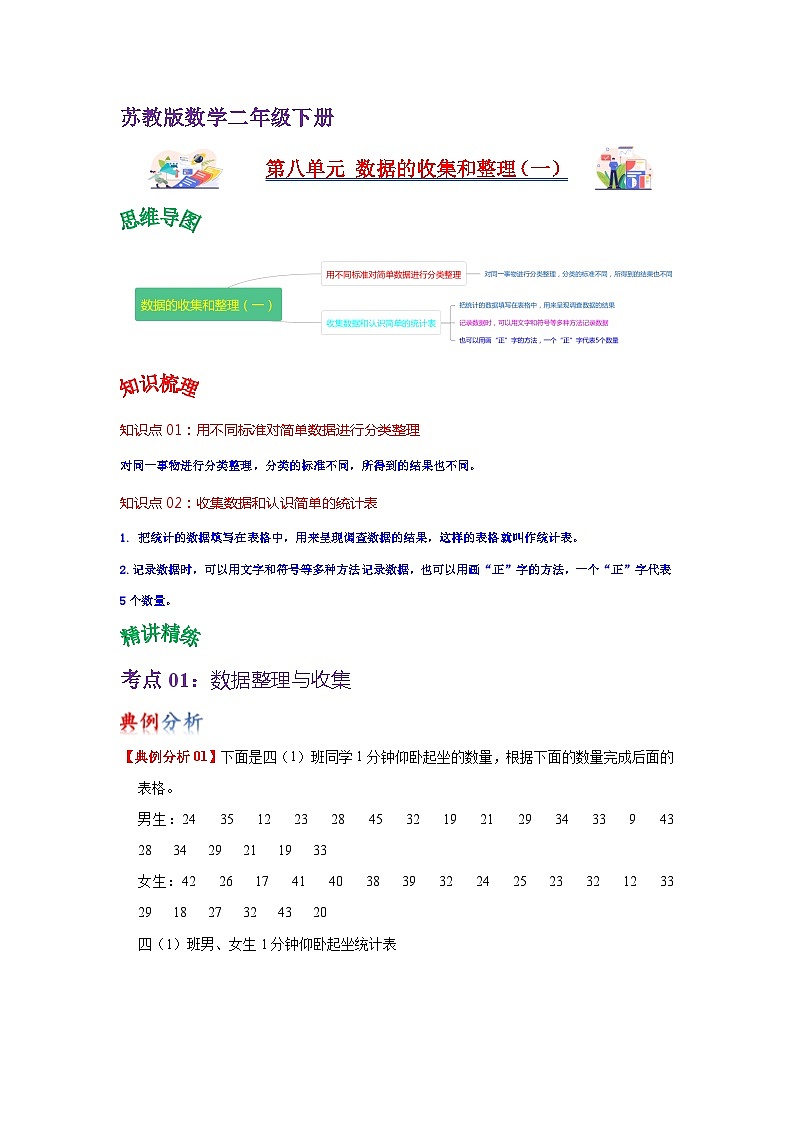 苏教版数学二年级下册第八单元试卷（单元解读+教师版 +学生版）01
