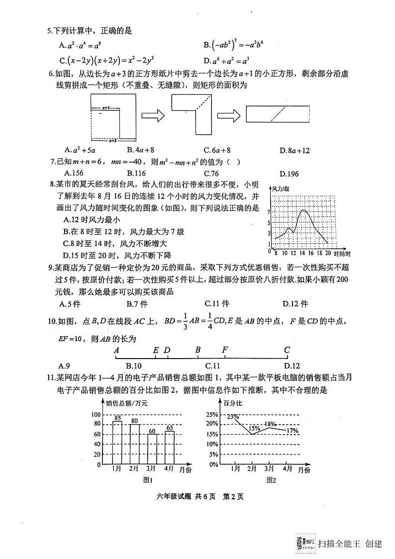 山东省泰安市宁阳县2023-2024学年六年级下学期期末考试数学试题第2页