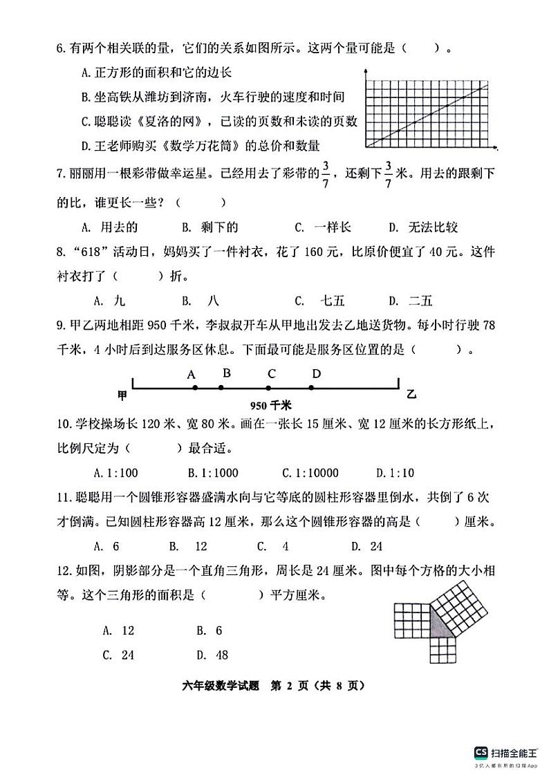 山东省潍坊市寿光市2023-2024学年六年级下学期期末数学试卷第2页