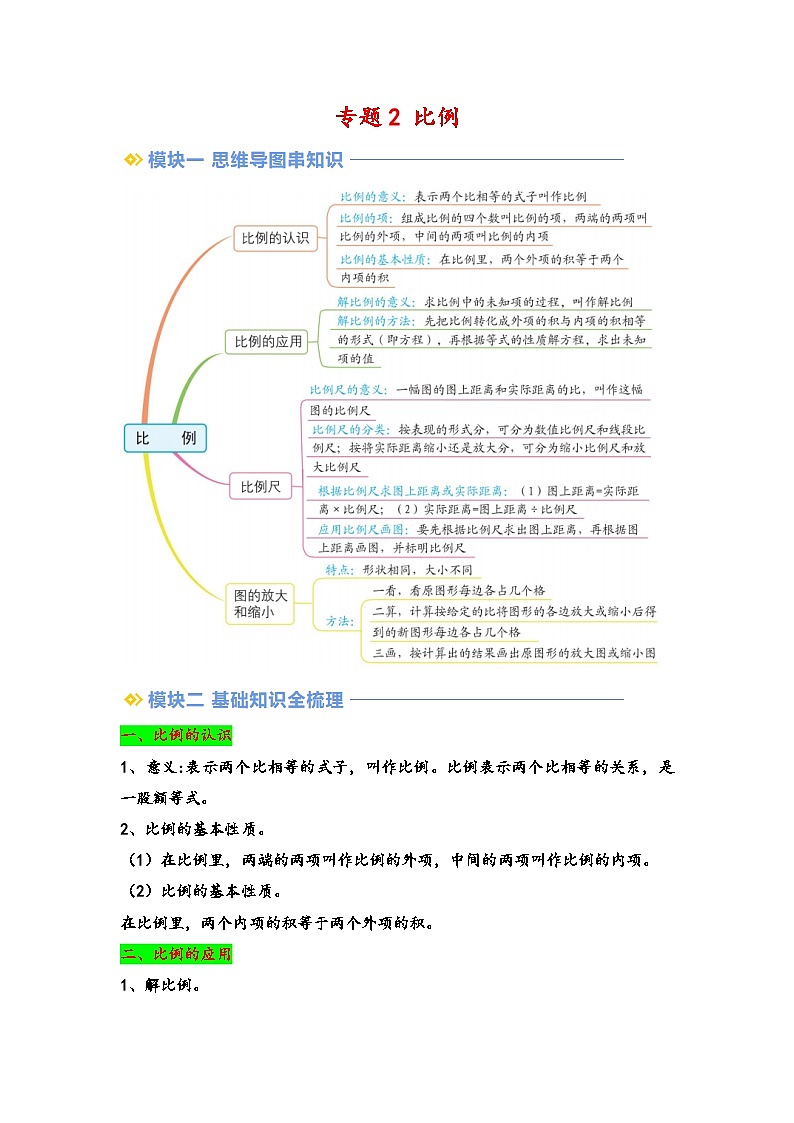 2024年小升初数学暑假专题训练 专题2 比例（学生版）（北师大版）第1页