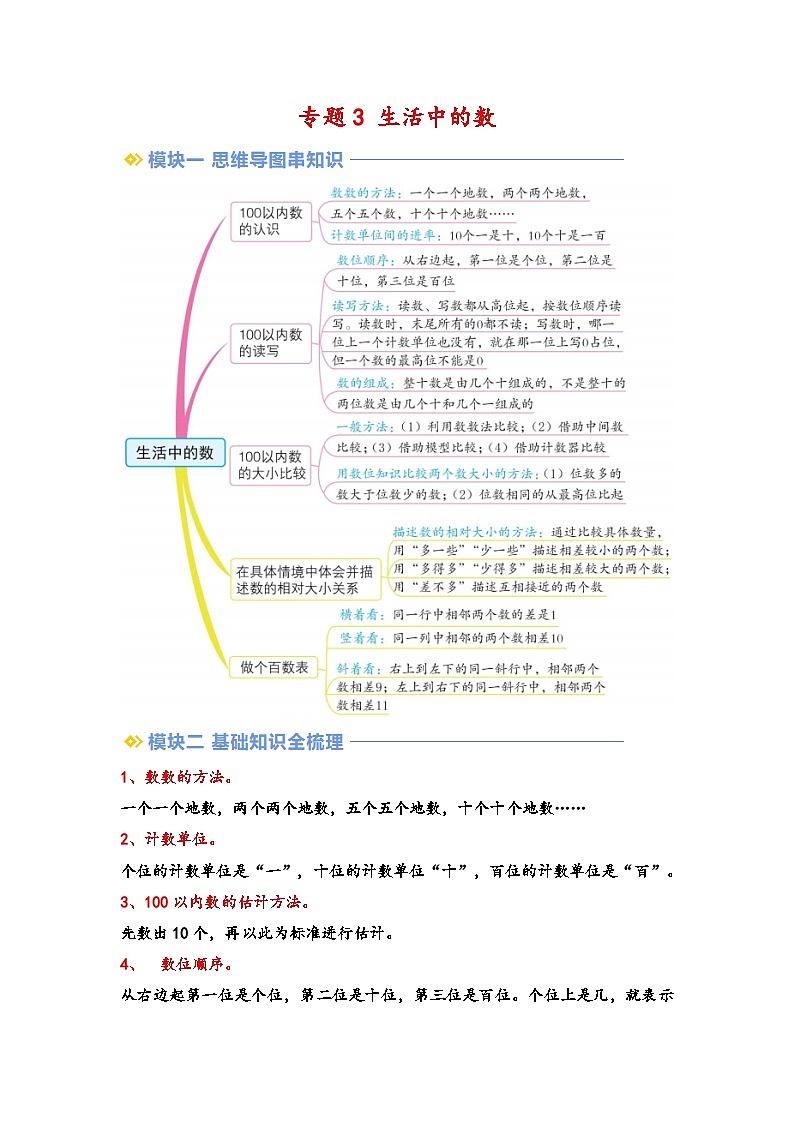 2024年一升二数学暑假专题训练 专题3 生活中的数（北师大版）01