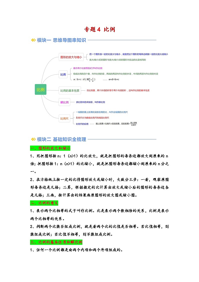 2024年小升初数学暑假专题训练 专题4 比例（教师版）（苏教版）第1页