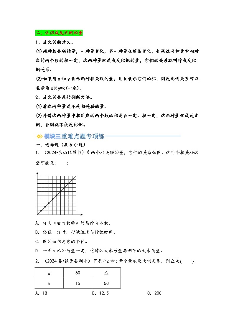 2024年小升初数学暑假专题训练 专题6 正比例和反比例（苏教版）02