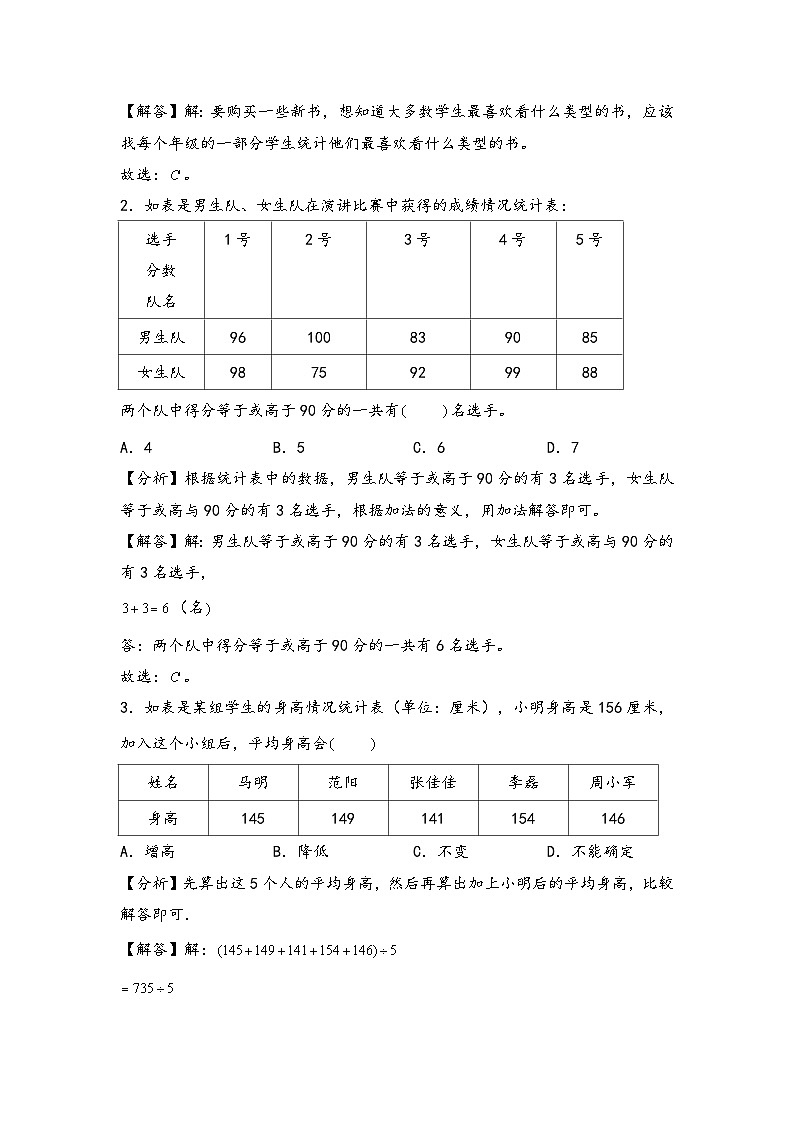 2024年三升四数学暑假专题训练 专题9 数据的收集和整理（二）（苏教版）02