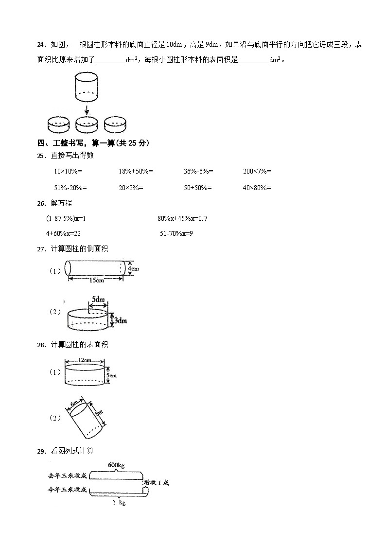 河南省周口市郸城县几校2023-2024学年六年级下学期数学3月月考试卷03