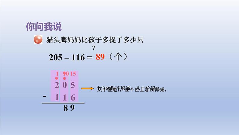 2024二年级数学下册六田园小卫士-万以内数的加减法二第1课时被减数中间有0的退位减法课件（青岛版六三制）第5页