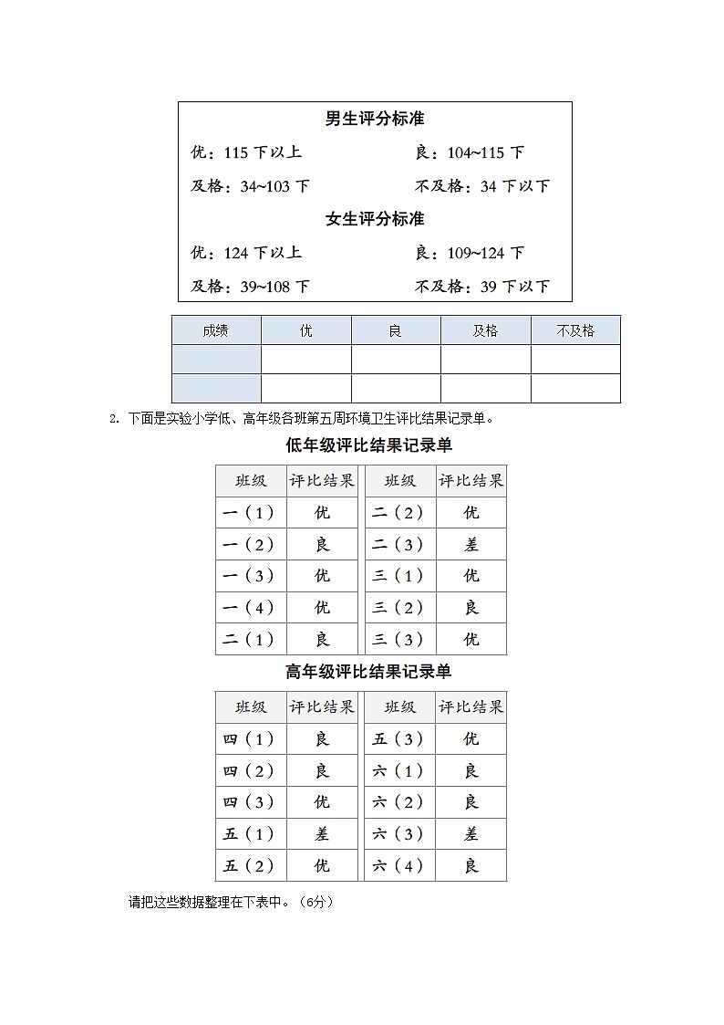 福建省2024三年级数学下册第3单元复式统计表综合素质达标试卷（附答案人教版）03