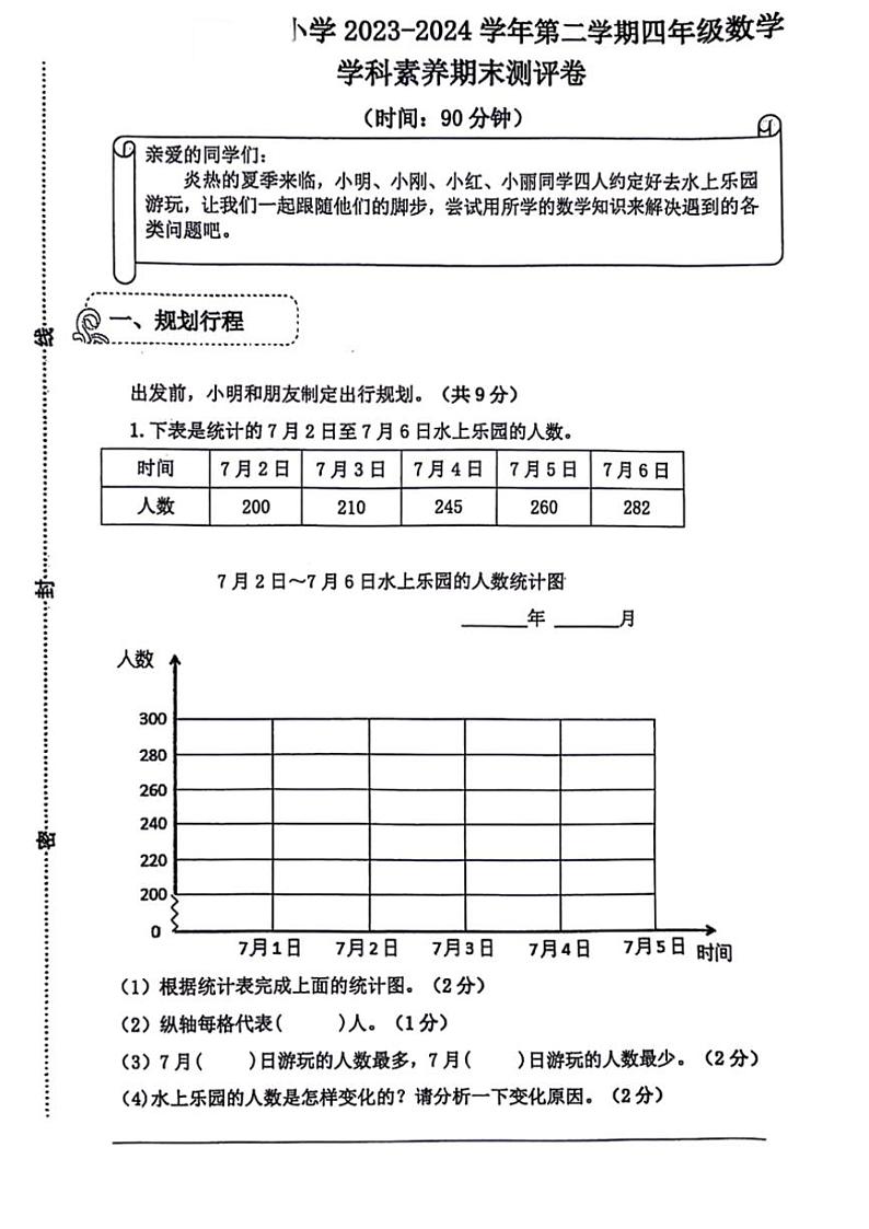 [数学][期末]山东省青岛市城阳区2023～2024学年四年级下学期期末数学试卷(无答案)第1页
