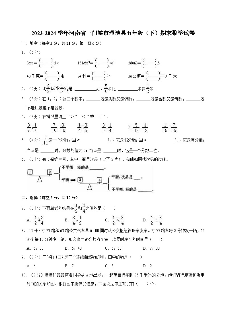 2023-2024学年河南省三门峡市渑池县五年级（下）期末数学试卷第1页