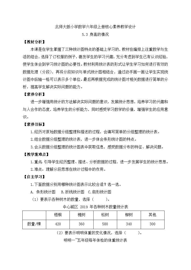 【核心素养】北师大版六年级上册-5.3 身高的情况（课件+教案+学案+习题）01