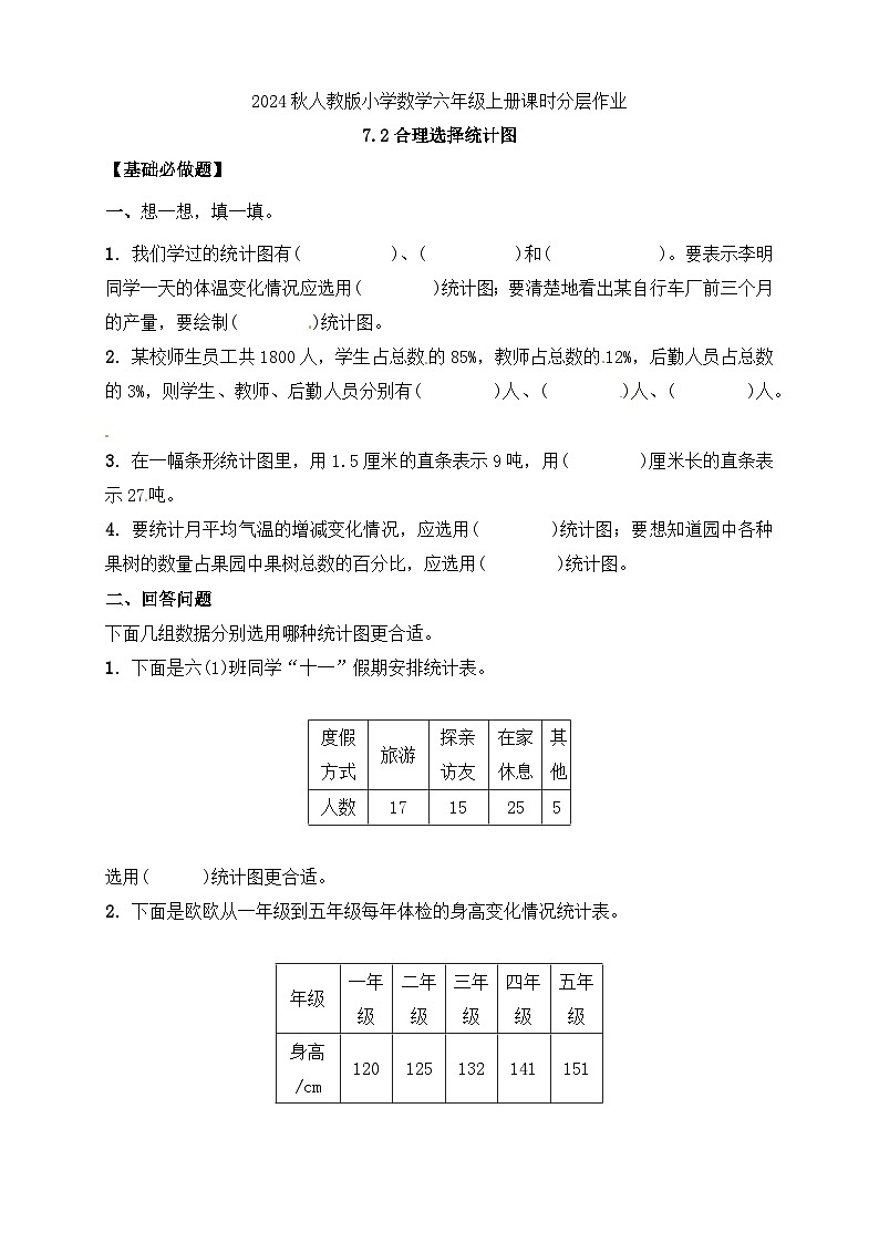 【教-学-评一体化】人教版六年级上册备课包-7.2 合理选择统计图（课件+教案+学案+习题）01