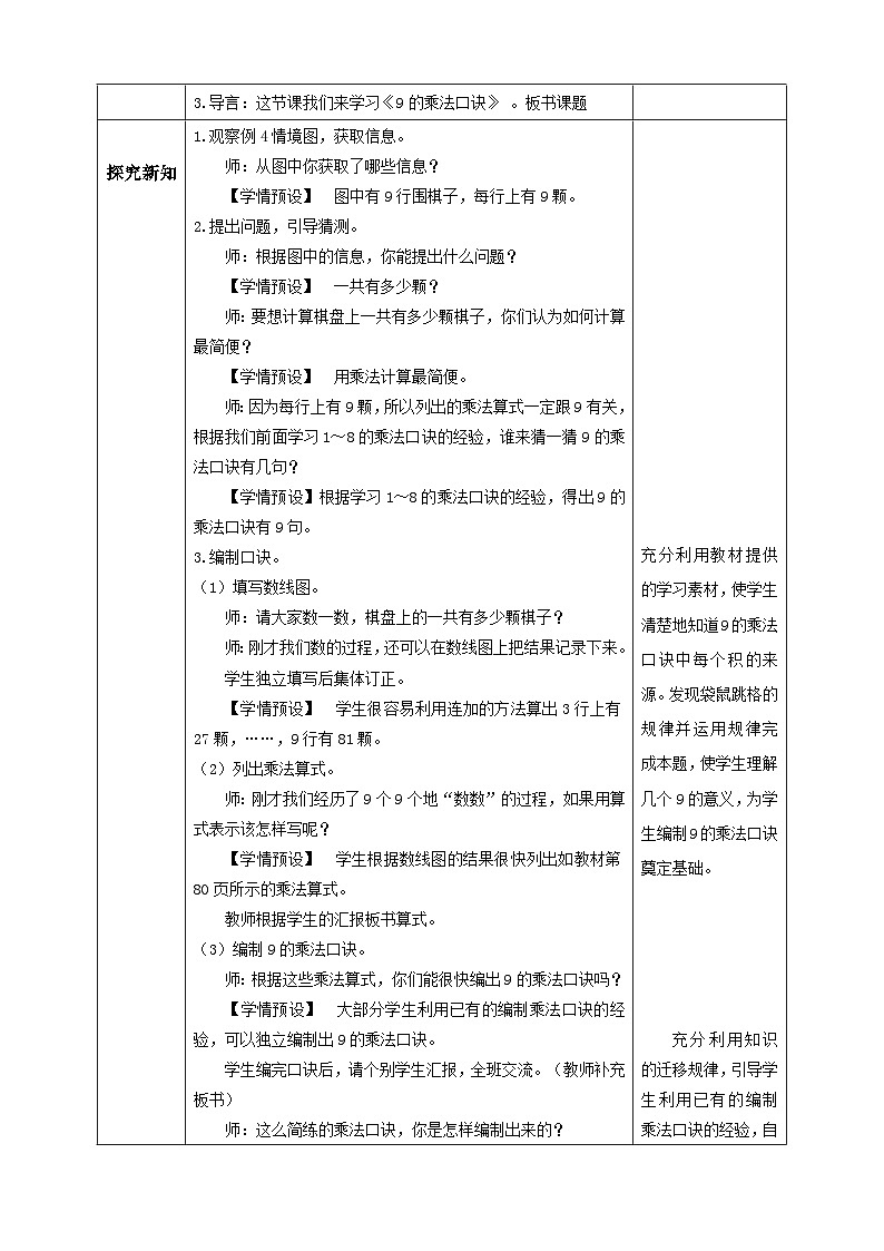 【教-学-评一体化】人教版二年级上册备课包-6.4 9的乘法口诀（课件+教案+学案+习题）02